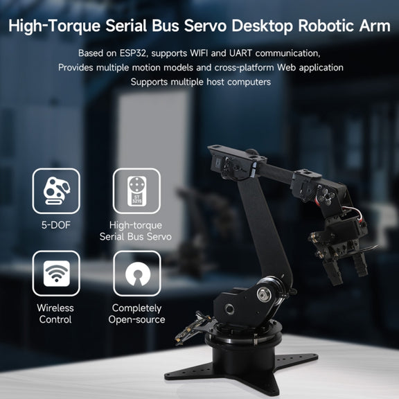 Waveshare High-Torque Serial Bus Servo, Desktop Robotic Arm Kit, Based On ESP32, 5-DOF, Plug:US Plug