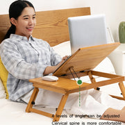 741ZDDNZ Bed Use Folding Height Adjustable Laptop Desk Dormitory Study Desk, Specification: Classic Tea Color 64cm Thick Bamboo
