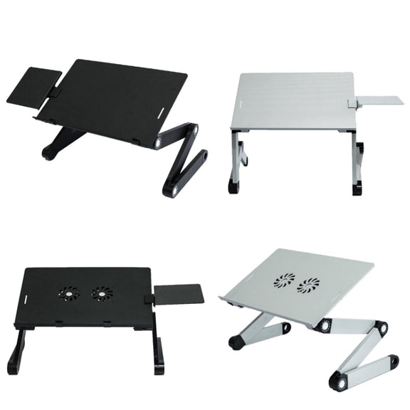 T8 Aluminum Alloy Folding & Lifting Laptop Desk Office Desk Heightening Bracket with Fan & Mouse Board (Silver)