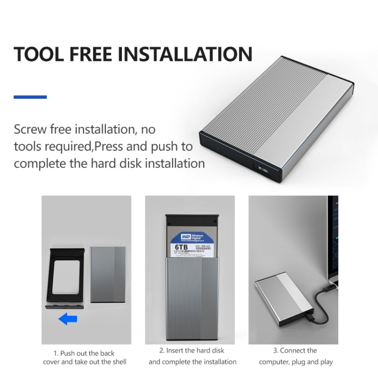 Blueendless 2.5 inch Mobile Hard Disk Box SATA Serial Port USB3.0 Free Tool SSD, Style: MR23G -A Port