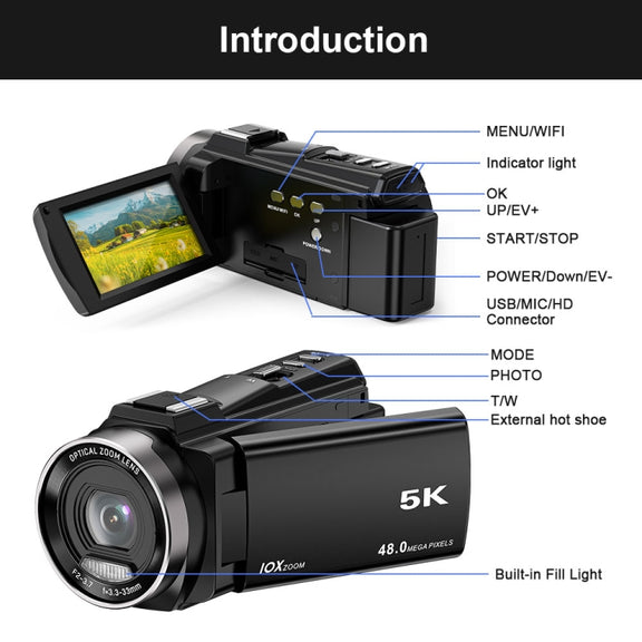 HDV265K 5K 30FPS 3.0-Inch HD Digital 3X Optical Zoom Outdoor Sports DV Camera UK Plug(Black)