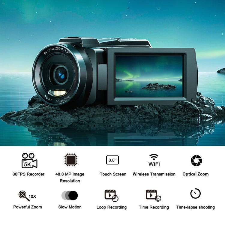 HDV265K 5K 30FPS 3.0-Inch HD Digital 3X Optical Zoom Outdoor Sports DV Camera US Plug(Black) - Video Cameras by PMC TechLife | Online Shopping South Africa | PMC TechLife | Buy Now Pay Later Mobicred