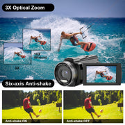 HDV265K 5K 30FPS 3.0-Inch HD Digital 3X Optical Zoom Outdoor Sports DV Camera UK Plug(Black)