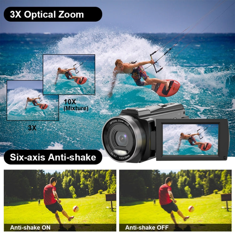 HDV265K 5K 30FPS 3.0-Inch HD Digital 3X Optical Zoom Outdoor Sports DV Camera US Plug(Black) - Video Cameras by PMC TechLife | Online Shopping South Africa | PMC TechLife | Buy Now Pay Later Mobicred