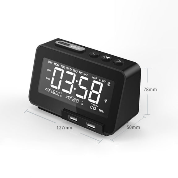 K5 Wireless Bluetooth Speaker Desktop Alarm Clock Radio, Specification: US Plug(Black)