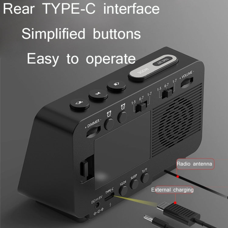 K5 Wireless Bluetooth Speaker Desktop Alarm Clock Radio, Specification: US Plug(Black)