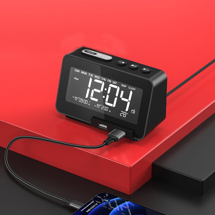 K5 Wireless Bluetooth Speaker Desktop Alarm Clock Radio, Specification: EU Plug(Black)