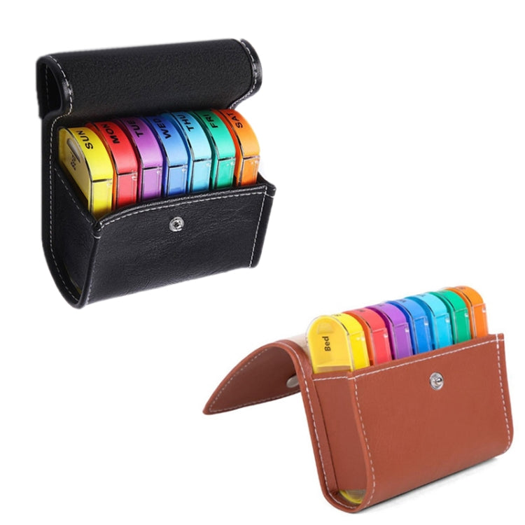 Notebook-Style 28-Compartment Portable Pill Box&Leather Bag(Brown)