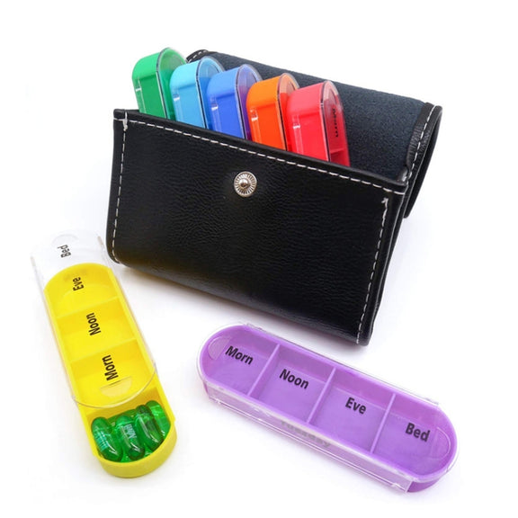 Notebook-Style 28-Compartment Portable Pill Box&Leather Bag(Black)