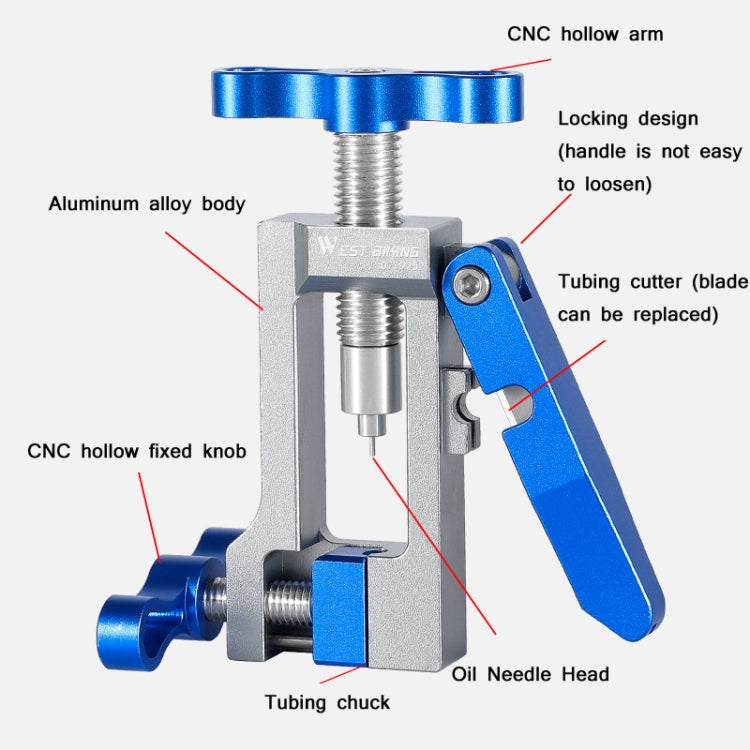WEST BIKING YP0719252 Bicycle Oil Needle Installation Tool Cycling Tubing Jack Repair Tool(Silver Blue) - Maintenance tools by WEST BIKING | Online Shopping South Africa | PMc TechLife | Buy Now Pay Later Mobicred