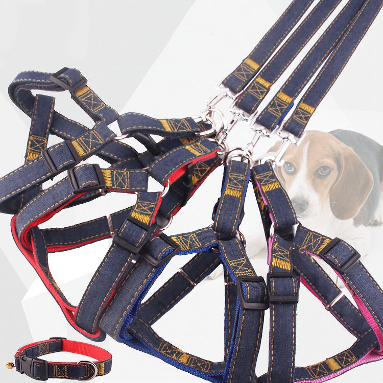 BG-Q1025 Leash+Chest Strap+Collar Thickened Strong Denim Pet Dog Leash Set, Size: XL(Black) - Leashes & Chest Strap by PMC TechLife | Online Shopping South Africa | PMC TechLife