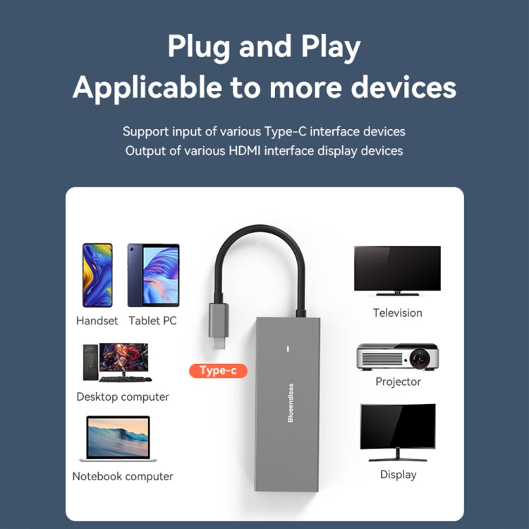 Blueendless 4K60Hz + Data Port Type-C Docking Station USB3.0 Splitter, Spec: 6-in-1 Gray - free shipping - PMC Jewellery - Order now!