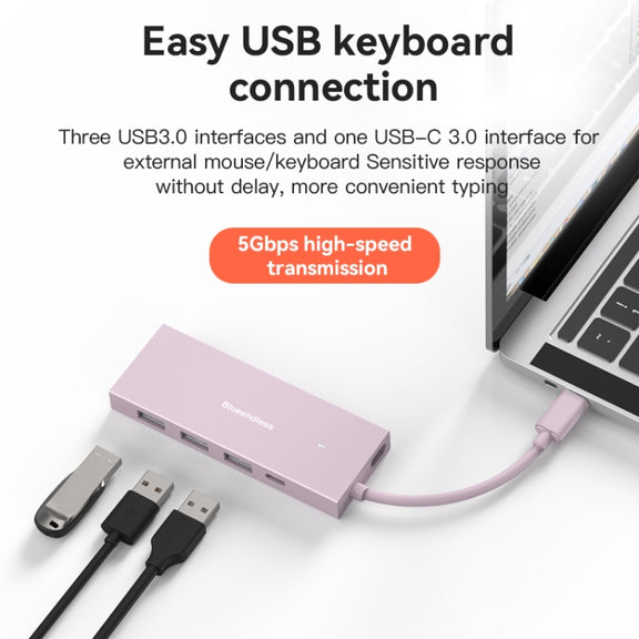 Blueendless 4K60Hz + Data Port Type-C Docking Station USB3.0 Splitter, Spec: 7-in-1 Card Reading Pink