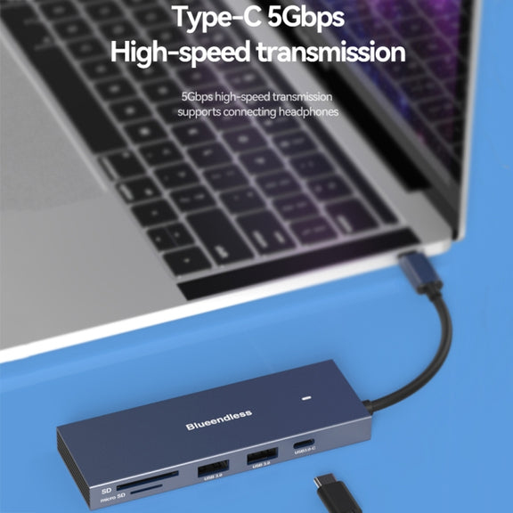 Blueendless 4K60Hz + Data Port Type-C Docking Station USB3.0 Splitter, Spec: 6-in-1 Pink