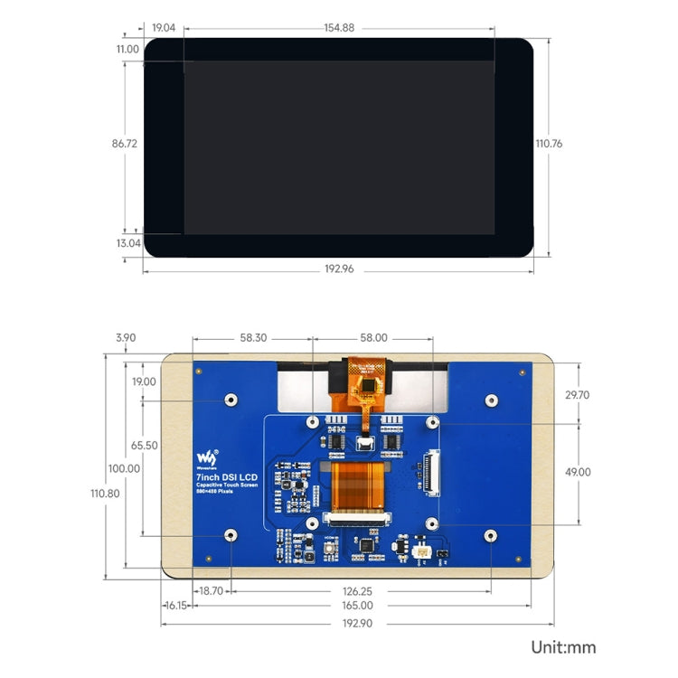 Waveshare 7 inch 800��480 IPS Capacitive Touch Display, DSI Interface, 5-Point Touch without Case