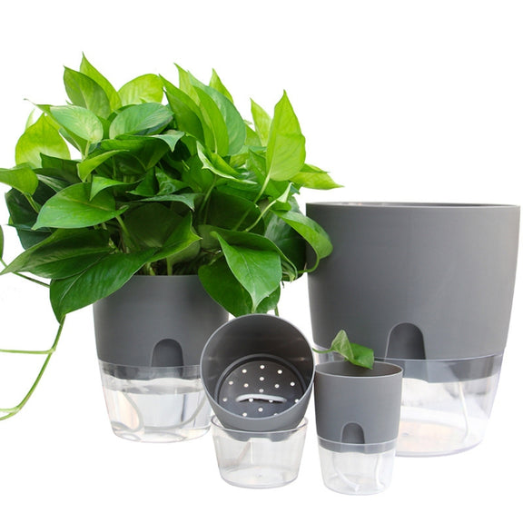 Transparent Plastic Double-Layer Water Storage Automatic Water-Absorbing Flowerpot, Size: A703 Caliber 8.2cm(Gray Transparent Basin)