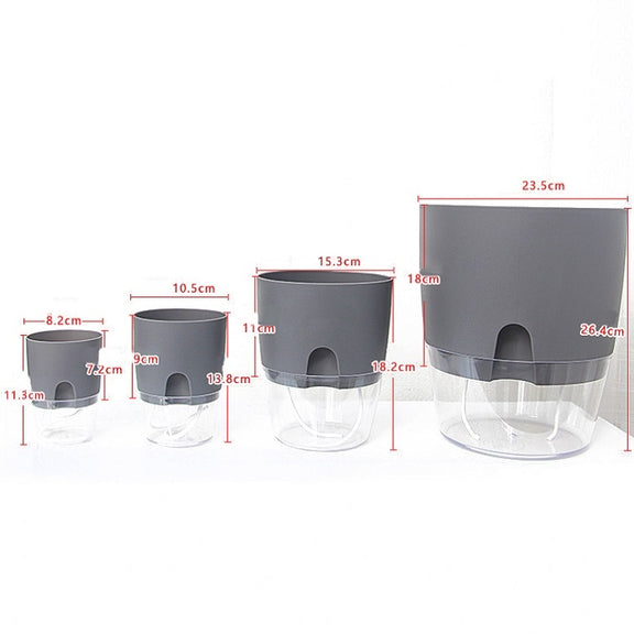 Transparent Plastic Double-Layer Water Storage Automatic Water-Absorbing Flowerpot, Size: A709 Caliber 23.5cm(White Transparent Basin)