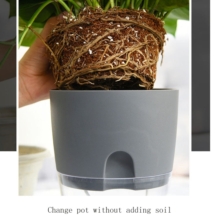 Transparent Plastic Double-Layer Water Storage Automatic Water-Absorbing Flowerpot, Size: A709 Caliber 23.5cm(Gray Transparent Basin)