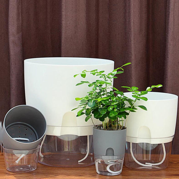 Transparent Plastic Double-Layer Water Storage Automatic Water-Absorbing Flowerpot, Size: A709 Caliber 23.5cm(White Transparent Basin)