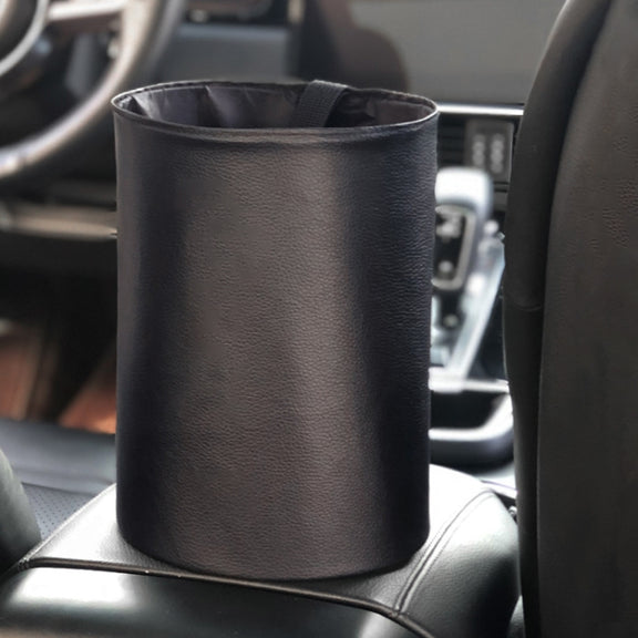 2 PCS Leather Foldable Car Trash Can Mini Chair Back Suspended Water-resistant Trash Can(Black)