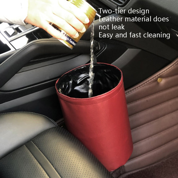 2 PCS Leather Foldable Car Trash Can Mini Chair Back Suspended Water-resistant Trash Can(Gray)