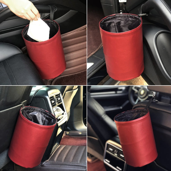 2 PCS Leather Foldable Car Trash Can Mini Chair Back Suspended Water-resistant Trash Can(Black)