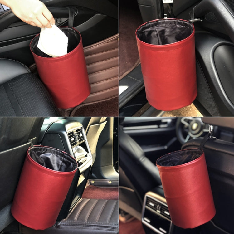 2 PCS Leather Foldable Car Trash Can Mini Chair Back Suspended Water-resistant Trash Can(Beige)