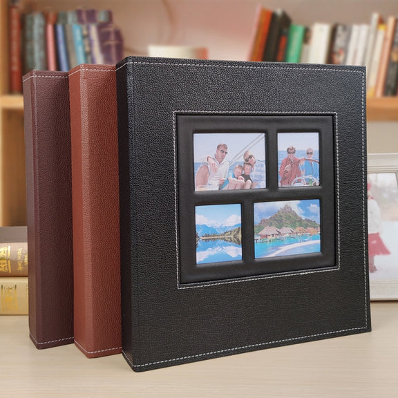 6 Inch 600 Sheets Leather Cover Photo Album Family Photo Album Storage Book(Dark Brown)