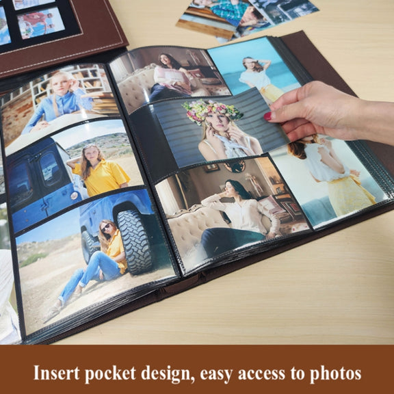 6 Inch 600 Sheets Leather Cover Photo Album Family Photo Album Storage Book(Black)