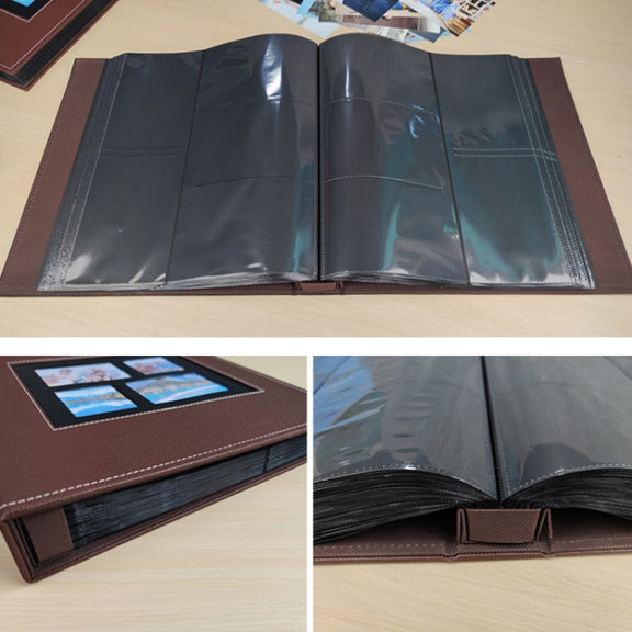 6 Inch 600 Sheets Leather Cover Photo Album Family Photo Album Storage Book(Black)