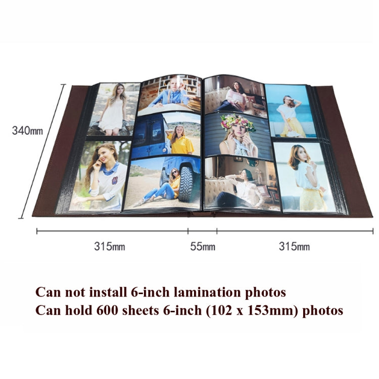 6 Inch 600 Sheets Leather Cover Photo Album Family Photo Album Storage Book(Black)