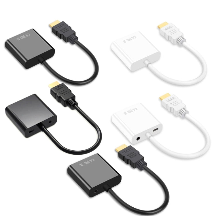 2 PCS Jasoz 1080P HDMI To VGA Converter Oxygen-Free Copper Core, Colour: With Audio Power Supply (Black)