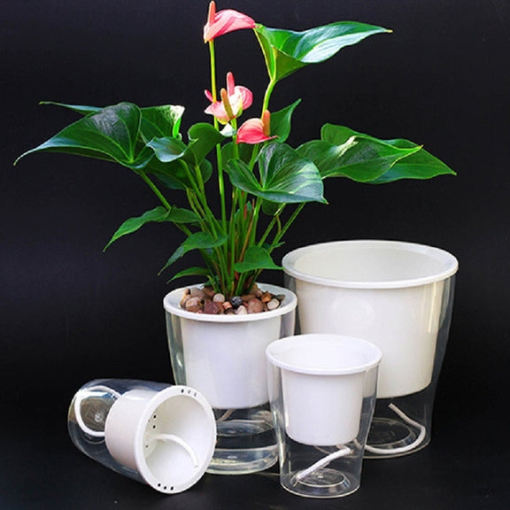 Fully Transparent Hydroponic Flower Pots Water Level Visible Non-Broken Glue Self-Absorbent Plastic Flower Pots, Size: W03 Caliber 11cm(Full Transparency)