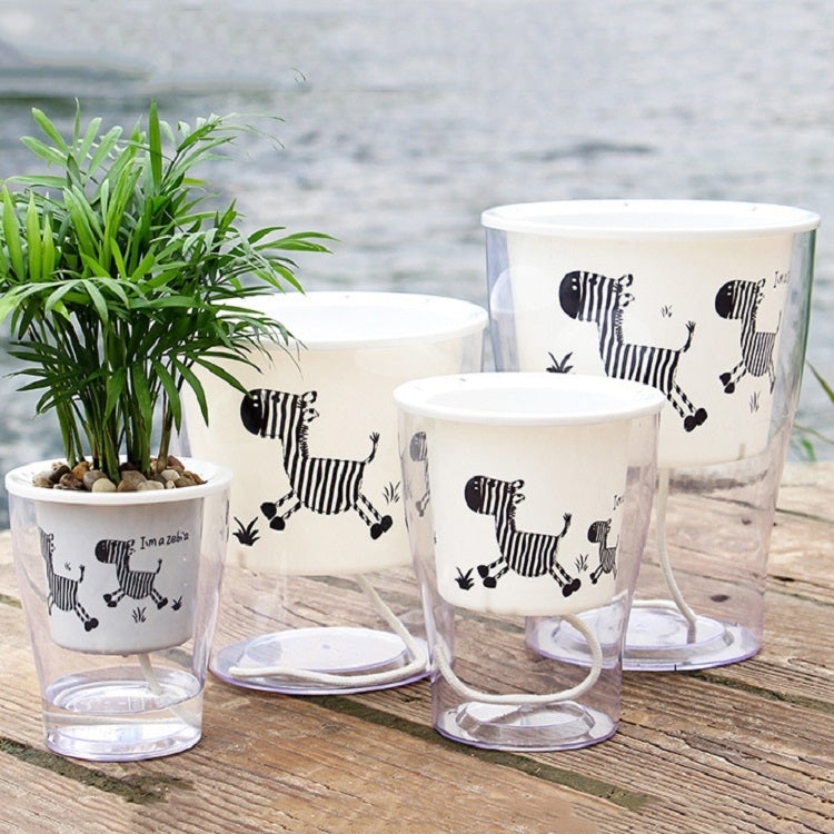 Fully Transparent Hydroponic Flower Pots Water Level Visible Non-Broken Glue Self-Absorbent Plastic Flower Pots, Size: W10 Caliber 17.5cm(Full Transparent Zebra Pattern)