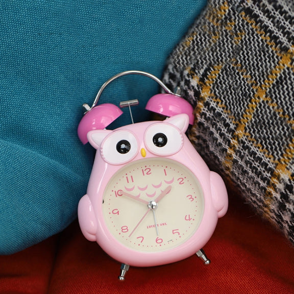 3 Inch Children Cartoon Owl Luminous Silent Bedside Snooze Small Alarm Clock(Pink)