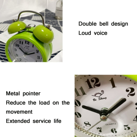 Children Cartoon Apple-Shaped Bedside Mute Desk Clock Metal Bell Digital Alarm Clock(Pink)