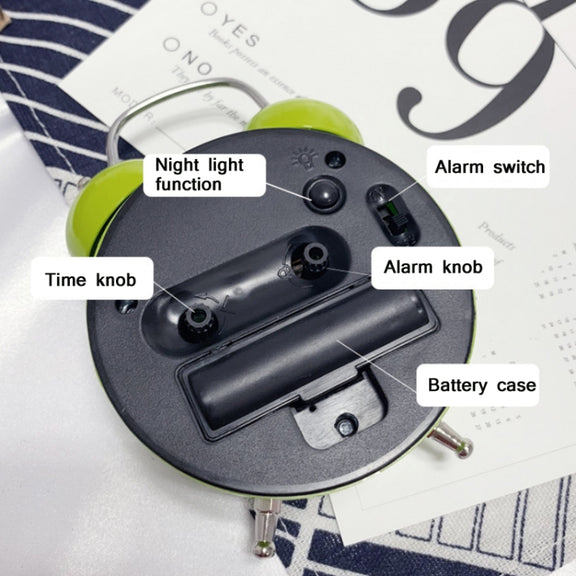 Children Cartoon Apple-Shaped Bedside Mute Desk Clock Metal Bell Digital Alarm Clock(Pink)