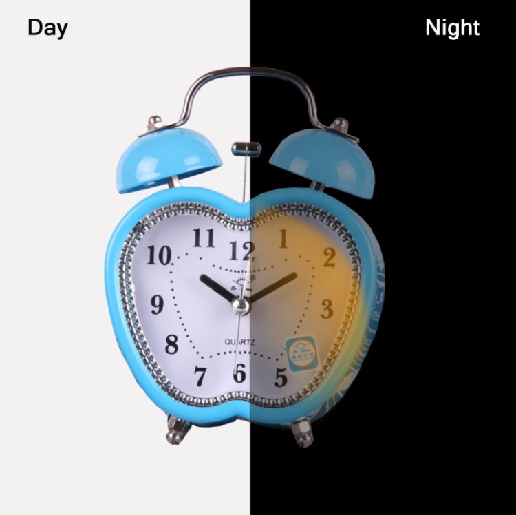 Children Cartoon Apple-Shaped Bedside Mute Desk Clock Metal Bell Digital Alarm Clock(Blue)