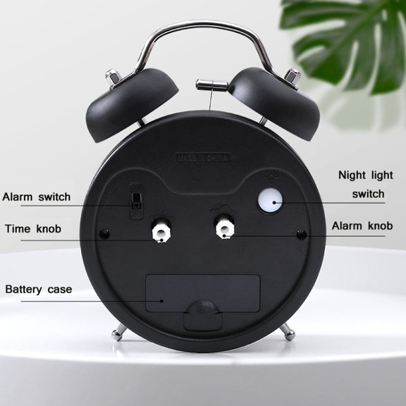 3304T Bedroom Bedside Multifunctional Bell Metal Alarm Clock With Night Light(Pink)