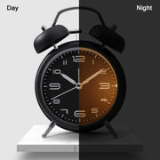 3304T Bedroom Bedside Multifunctional Bell Metal Alarm Clock With Night Light(White)