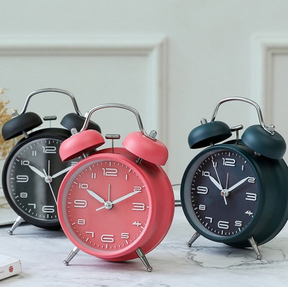 3304T Bedroom Bedside Multifunctional Bell Metal Alarm Clock With Night Light(Pink)