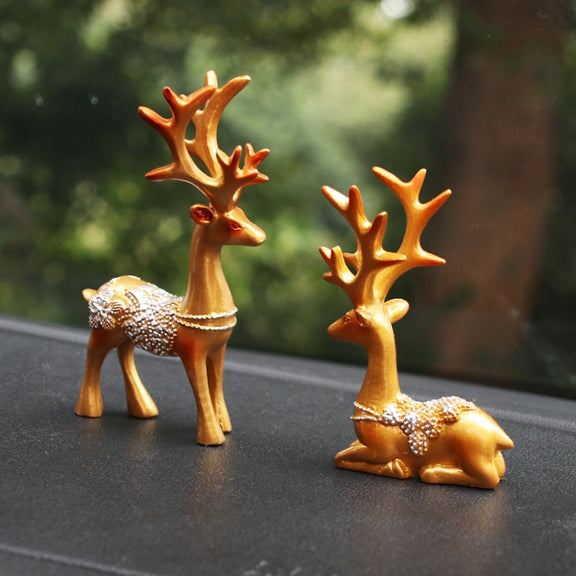 2 Pairs R-8820 Car Ornaments Car Home Safe Deer Decorations(Golden)