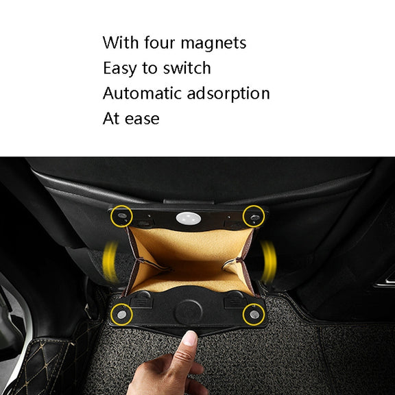 Car Trash Can Storage Bag Hanging Paste With LED Light Garbage Bag(Small (Beige)))