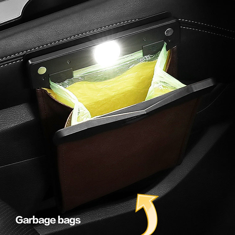 Car Trash Can Storage Bag Hanging Paste With LED Light Garbage Bag(Small (Beige)))