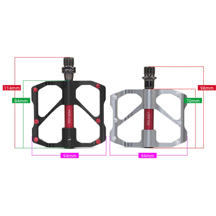 PD-R87C  1 Pair PROMEND Bicycle Road Bike Mountain Bike 3 Palin Carbon Fiber Bearing Pedal(Silver)