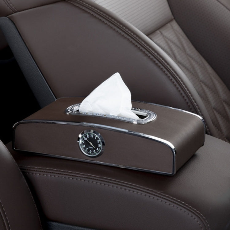 Car Clock Tissue Box Multi-Function Vehicle Instrument Table Paper Towel Box, Style: With Clock (Mocha Brown) - Tissue Boxes by PMC TechLife | Online Shopping South Africa | PMC TechLife | Buy Now Pay Later Mobicred