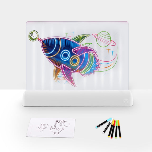 3D Painting Fluorescent Plate LED Shining Puzzle Children Graffiti Panel Handwritten Message Board(White)
