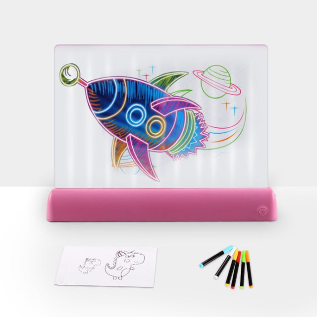 3D Painting Fluorescent Plate LED Shining Puzzle Children Graffiti Panel Handwritten Message Board(Pink)
