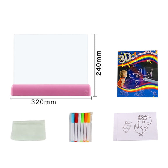 3D Painting Fluorescent Plate LED Shining Puzzle Children Graffiti Panel Handwritten Message Board(Grey)
