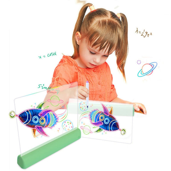 3D Painting Fluorescent Plate LED Shining Puzzle Children Graffiti Panel Handwritten Message Board(Pink)